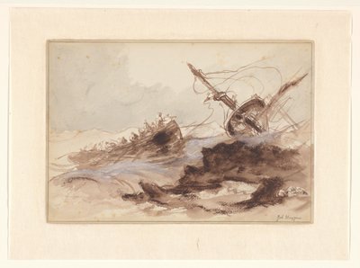 Schipbreuk door Johannes Huygens (signed by artist)