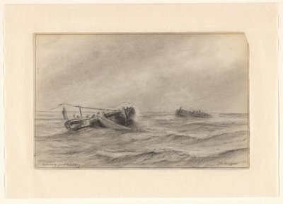 Vissersschepen op zee door Johannes Huygens (signed by artist)