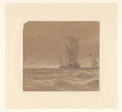 Zeilend vissersschip door Johannes Huygens (signed by artist)