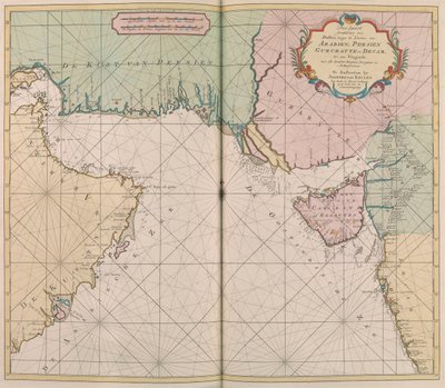 Kaart van Arabië, Perzië, Gijarat en Decca door Johannes II Van Keulen