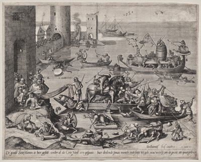 Sint Martinus met zijn paard op een schip door Johannes I van Doetecum (d. 1605)