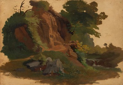 Rotsachtige Uitloper bij een Stroom in de Romeinse Campagna, ca. 1835-40 door Johannes Jakob Frey