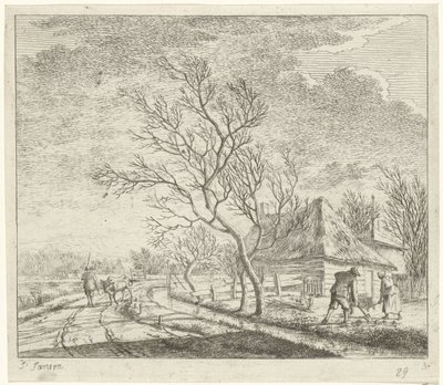 Landschap met boerderij en akker door Johannes Janson