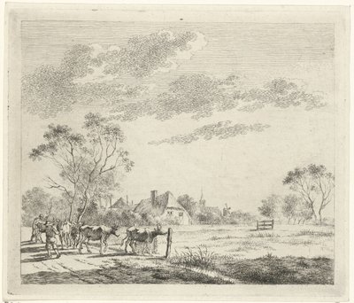 Landschap met boerderij en koeien door Johannes Janson