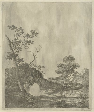 Landschap met vee in rivier door Johannes Janson