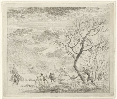 Winterlandschap met schaatsers door Johannes Janson