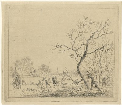 Winterlandschap met schaatsers door Johannes Janson