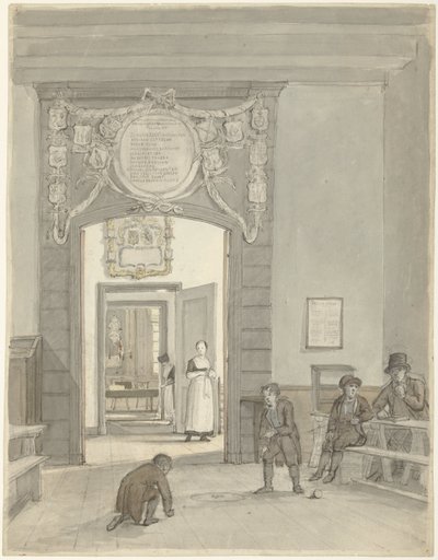 Doorkijk naar de Herenkamer van Evangelisch Lutherse Diaconie en Bestedelingenhuis op de Nieuwe Keizersgracht door Johannes Jelgerhuis
