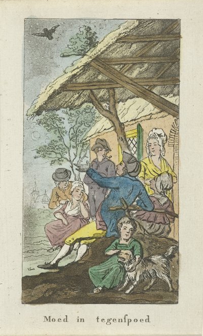 Figuren onder afdak, bij nacht (Moed in tegenspoed) door Johannes Jelgerhuis