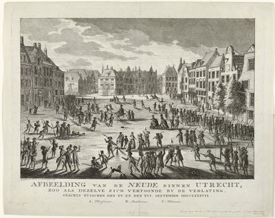 Patriotten verlaten de Neude te Utrecht, 1787 door Johannes Jelgerhuis