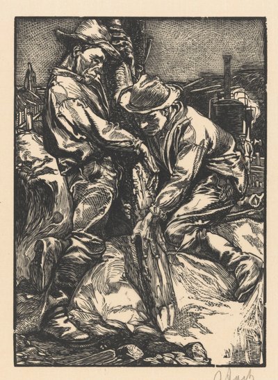 Bouwarbeiders bezig met heiwerk door Johannes Josephus Aarts (signed by artist)