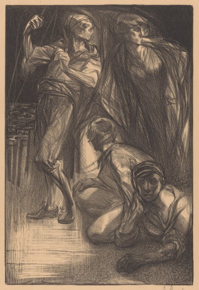De Dood met twee mannen en een vrouw door Johannes Josephus Aarts (signed by artist)