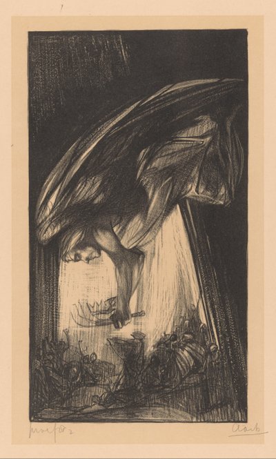 Engel boven menigte mensen door Johannes Josephus Aarts (signed by artist)