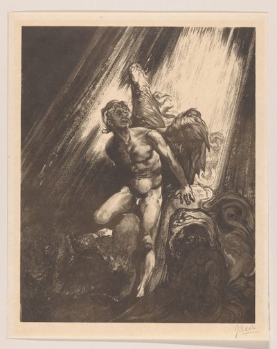 Gevallen engel leunend tegen een rots door Johannes Josephus Aarts (signed by artist)