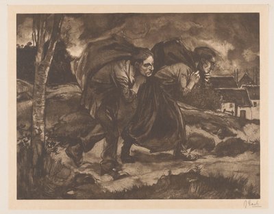 Man en vrouw met zak op de rug door Johannes Josephus Aarts (signed by artist)