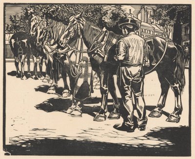 Rijpaarden op een plein door Johannes Josephus Aarts (signed by artist)