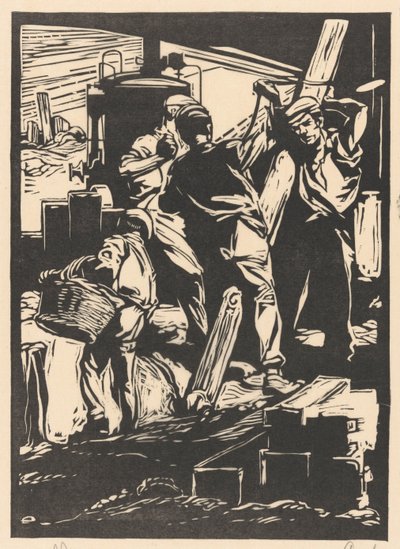 Vier dijkwerkers door Johannes Josephus Aarts (signed by artist)