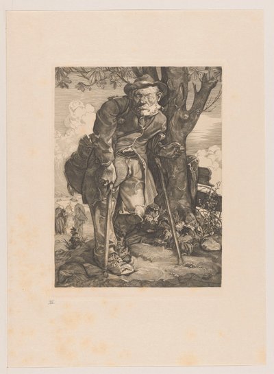Bedelaar met krukken door Johannes Josephus Aarts