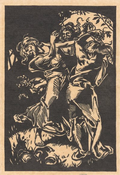 Dansende vrouwen met druiventrossen en sater door Johannes Josephus Aarts