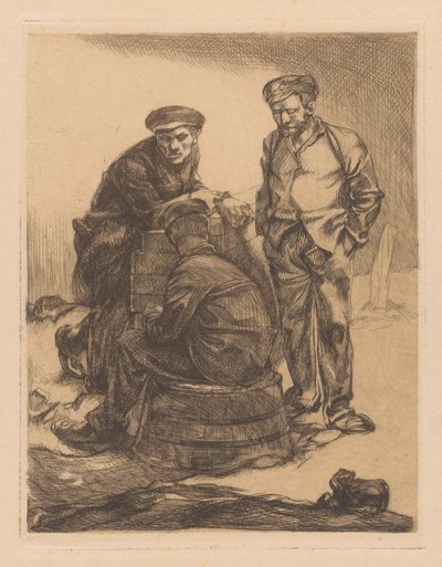 Drie arbeiders met pet door Johannes Josephus Aarts