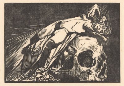Liggende vrouw op doodskop door Johannes Josephus Aarts