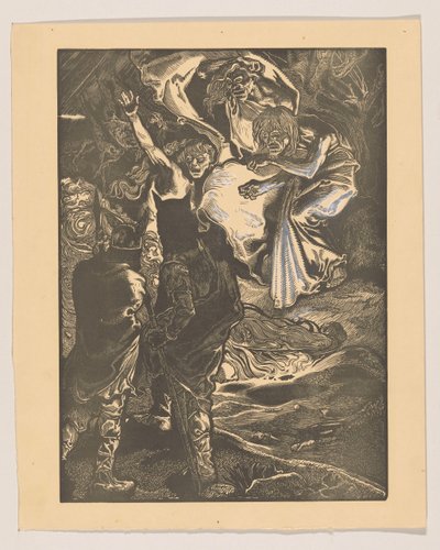 Macbeth en Banquo ontmoeten de drie heksen door Johannes Josephus Aarts