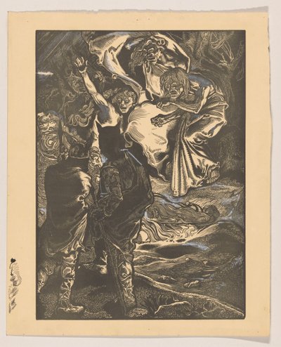 Macbeth en Banquo ontmoeten de drie heksen door Johannes Josephus Aarts