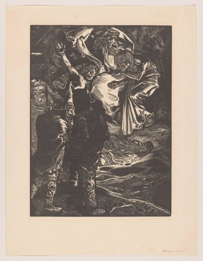 Macbeth en Banquo ontmoeten de drie heksen door Johannes Josephus Aarts
