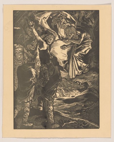 Macbeth en Banquo ontmoeten de drie heksen door Johannes Josephus Aarts