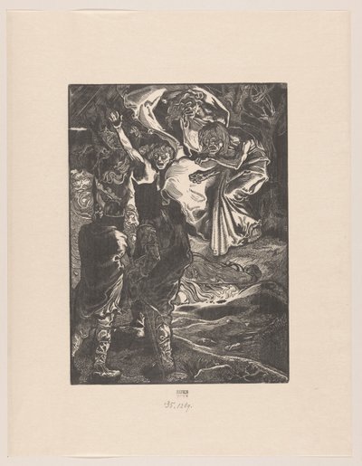 Macbeth en Banquo ontmoeten de drie heksen door Johannes Josephus Aarts