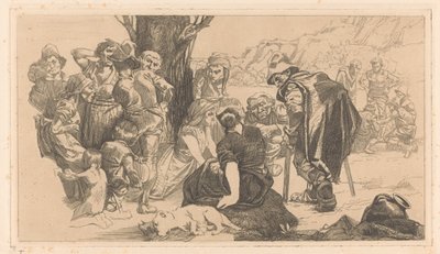 Mannen, vrouwen en kinderen bij een boom door Johannes Josephus Aarts