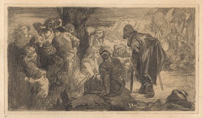 Mannen, vrouwen en kinderen bij een boom door Johannes Josephus Aarts