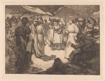 Marktscène met mannen en vrouwen door Johannes Josephus Aarts