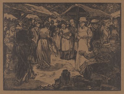 Marktscène met mannen en vrouwen door Johannes Josephus Aarts