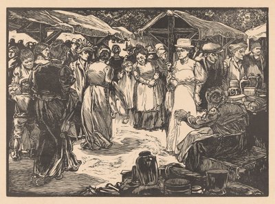 Marktscène met mannen en vrouwen door Johannes Josephus Aarts