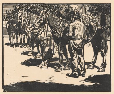 Rijpaarden op een plein door Johannes Josephus Aarts