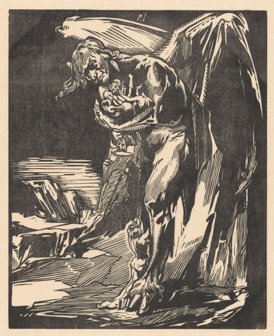 Satan met figuren in zijn armen door Johannes Josephus Aarts