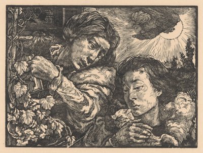 Twee vrouwen bij een wijnrank door Johannes Josephus Aarts