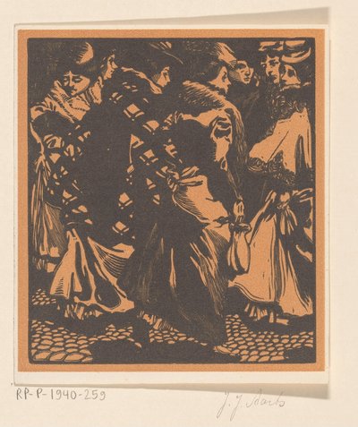 Zeven vrouwen op straat door Johannes Josephus Aarts