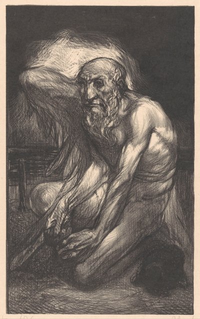 Zittende, bebaarde man met vleugels door Johannes Josephus Aarts