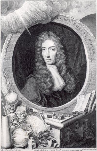 Portret van de Eerwaarde Robert Boyle (1627-91) gegraveerd door George Vertue (1684-1756) 1749 door Johannes Kerseboom