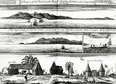 Een uitzicht op de weg in de baai van Sierra Liona, een illustratie uit deel 5 van Awnsham en John Churchill