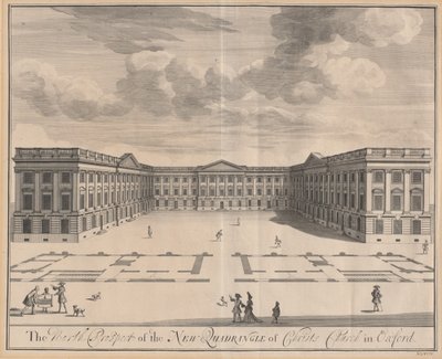 Het noordelijke uitzicht van de nieuwe binnenplaats van Christ Church in Oxford door Johannes Kip after Leendert Knijff