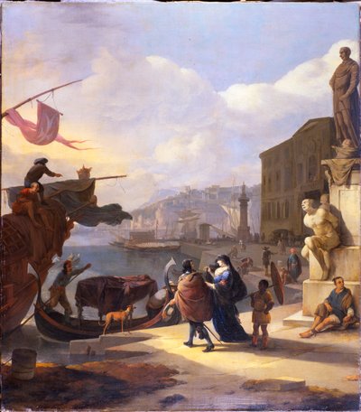 Een Capriccio van een Mediterrane Haven door Johannes Lingelbach