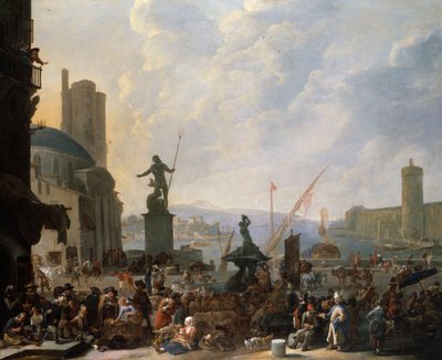 Een Capriccio van een Middellandse Zeehaven met Bernini