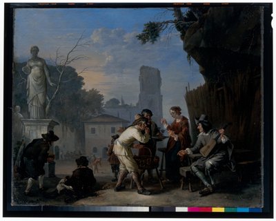 Een taverne op een piazza door Johannes Lingelbach