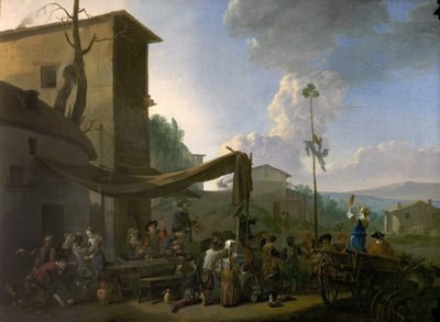 Een Dorpsfeest, Boeren Feesten Buiten een Herberg, vroege 1650s door Johannes Lingelbach