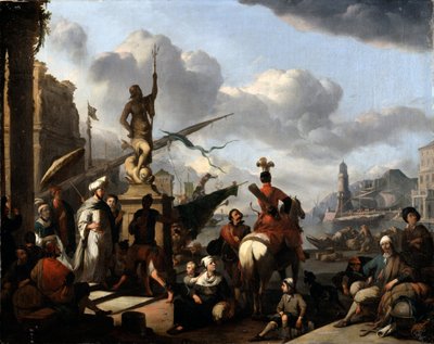 Een Italiaanse zeehaven door Johannes Lingelbach