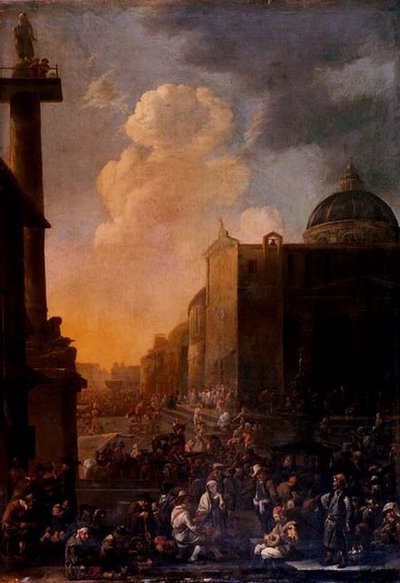 Capriccio Zicht op een Romeins Plein door Johannes Lingelbach