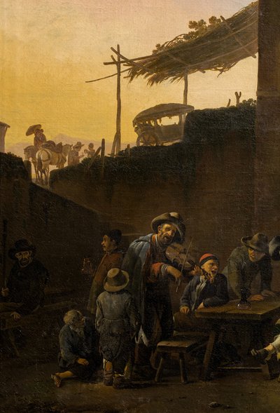 Drinkers voor een Italiaanse herberg door Johannes Lingelbach